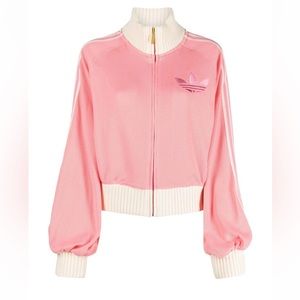 Adidas 70s puff sleeve ribbed knit cardigan